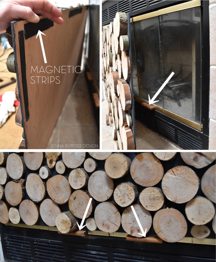 DIY: Tutorial on how to make a FAUX STACKED LOG FIREPLACE SCREEN. check out how-to make it at www.JennaBurger.com