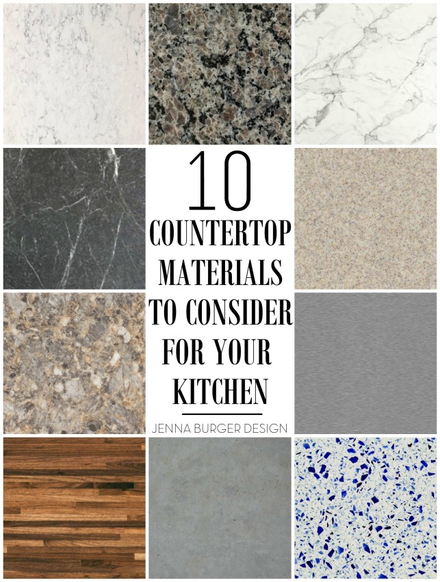 10 Countertop Materials to Consider for your KITCHEN! Round up of material choices at www.JennaBurger.com